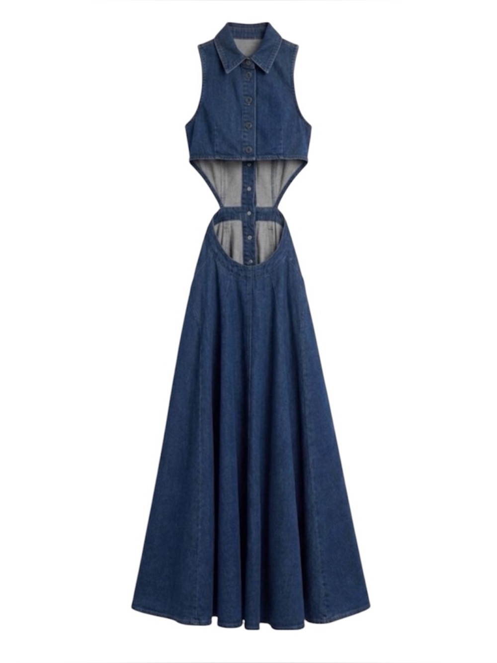 Urban Revivo Cut Out Sleeveless Maxi Denim Dress US 8 - Picture 6 of 10